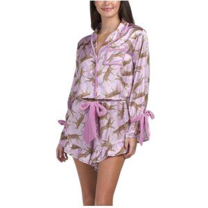 8 OAK LANE 2pc Satin Leopard Ruffle Shorty Pajama Set